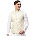 MANQ Men Fawn Woven Jaquard Silk Nehru