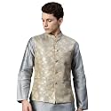 MANQ Men Woven Jaquard Silk Nehru Jacket