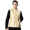 MANQ Men Woven Jaquard Silk Nehru Jacket