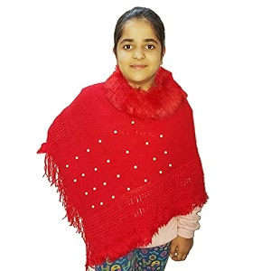 manra kids woolen round neck solid ponchu sc-kids round neck ponchu