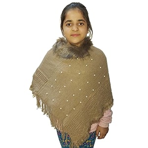 manra kids woolen round neck solid ponchu sc-kids round neck ponchu