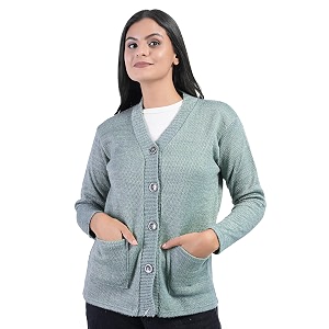 MANRA Womens Woolen V-Neck Buttoned Full Sleeve