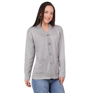 MANRA Womens Woolen V-Neck Buttoned Full Sleeve