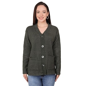 MANRA Womens Woolen V-Neck Buttoned Full Sleeve
