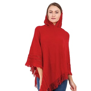 manra women woolen v-neck solid plain poncho hoodie cape for winter wear sc 02