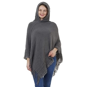 manra women woolen v-neck solid plain poncho hoodie cape for winter wear sc 02
