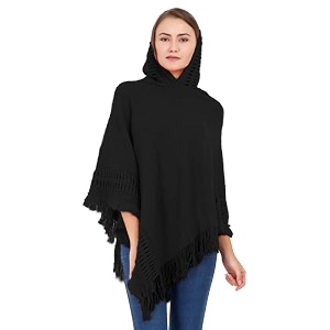 manra women woolen v-neck solid plain poncho hoodie cape for winter wear sc 02