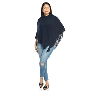 manra women woolen v-neck solid plain poncho hoodie cape for winter wear sc 02