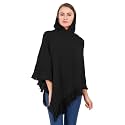 MANRA Women Woolen V-Neck Solid Plain Poncho Hoodie Cape for Winter Wear (SC 02)