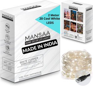 mansaa 20 leds 201 m white steady string rice lights