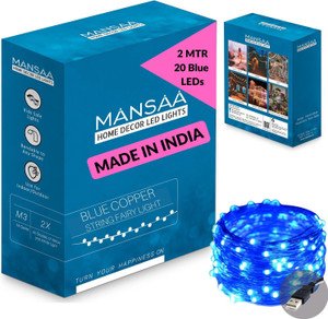 mansaa 20 leds 201 m blue steady string rice lights