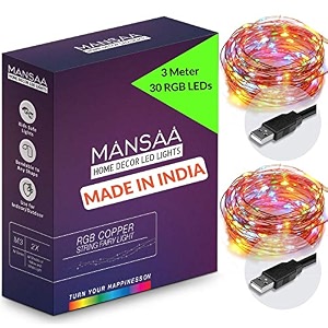 mansaa lights for home decoration  18 months warranty  3 meter 30 leds  fairy lights diwali light led lights string lights for home decoration usb operated - m51 multicolor pack of 2