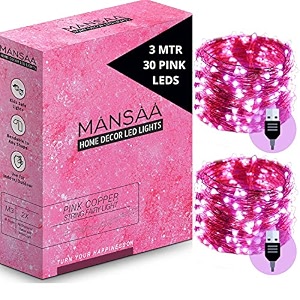 mansaa 3 mtr 30 led usb string light for decoration pink 10ft 30leds 2