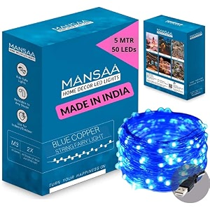 mansaa m23 usb led string light  5 meter 50 leds  blue color  usb operated  home decor led light