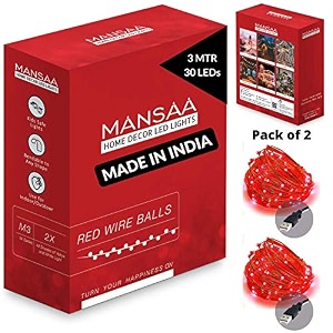 mansaa m51 usb led string light  3 meter 30 leds  red color  usb operated  home decor led light  pack of 2