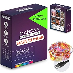 mansaa 30 led fairy string lights - 3 meter copper wire usb powered multicolor for bedroom diwali wedding amp home decoration pack of 1