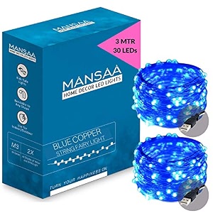 mansaa lights for home decoration  18 months warranty  3 meter 30 leds  fairy lights diwali light led lights string lights for home decoration usb operated - m51 blue pack of 2