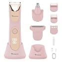 Manscape Body Hair Trimmer for Men, No Nick Pubic Bikini Trimmer for Women, 3 in 1 Versatile Groin Shaver with Nose Hair Trimmer, Cordless Dock Charging, LED Display, Wet/Dry Grommer (Pink)