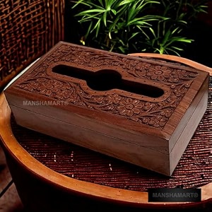 sheesham wooden tissue box for dining table car restaurent office wood napkin holder cover tissue paper box holder decorative stylish organizer premium gift for housewarming - 9 x 5 inch