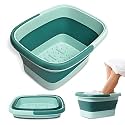 Mantello Collapsible Foot Bath Foot Soaking Tub | Portable Foot Spa Pedicure Bowl | Large Basin to Soak &amp; Wash Feet | Folding Bucket with Carry Handle | White &amp; Grey, Blue, Green [Green]