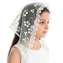 Mantveil Girl's First Communion Veil: White Lace Mantilla Head Coverings Latin Mass Church Veil for Catholic Baptism