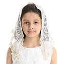 Mantveil Girl's First Communion Veil: White Lace Mantilla Head Coverings Latin Mass Church Veil for Catholic Baptism