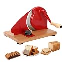 Manual Bread Slicer with Hand Crank - Adjustable Thickness for Homemade Sourdough (Red)