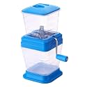 Manual vegitable Crusher with Clear Container, Blue and White Plastic, Hand Crank Operation, Kitchen Appliance for Crushed vagitabel and Slushies