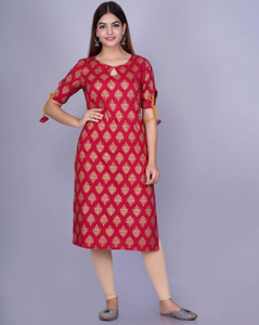 manvik fashion printed viscose rayon straight kurta for women red