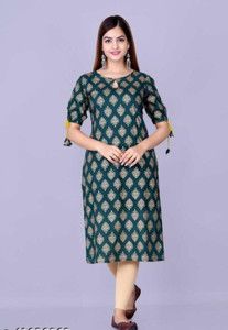 manvik fashion printed viscose rayon straight kurta for women dark green