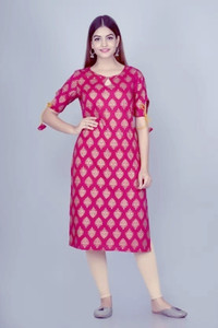 manvik fashion printed viscose rayon a-line kurta for women pink