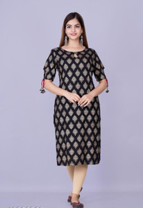 manvik fashion printed viscose rayon straight kurta for women black