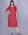 MANVIK FASHION Printed Viscose Rayon Straight Kurta for Women (Red)
