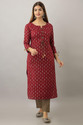 MANVIK FASHION Printed Viscose Rayon Straight Kurta for Women (Maroon, Blue)