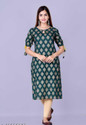 MANVIK FASHION Printed Viscose Rayon Straight Kurta for Women (Dark Green)