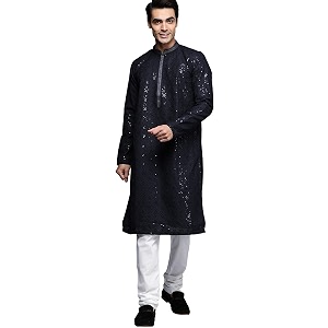Manyavar Mens Chikankari Sequin Work Kurta Set