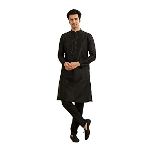 Manyavar Mens Art Silk Blend Jacquard Kurta