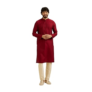 Manyavar Mens Art Silk Blend Jacquard Kurta