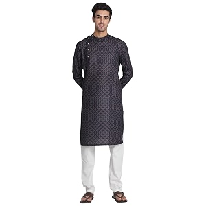 Manyavar Mens Art Silk Printed Regular Fit