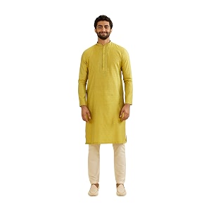 Manyavar Mens Art Silk Blend Jacquard Kurta