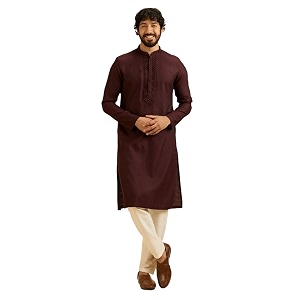 Manyavar Mens Art Silk Blend Jacquard Kurta