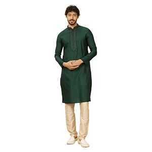 Manyavar Mens Art Silk Blend Jacquard Kurta