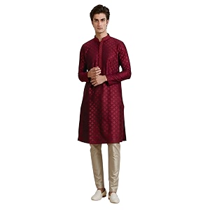 Manyavar Mens Blended Viscose Printed Kurta Pyjama