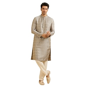 Manyavar Mens Brocade Self Design Kurta Set