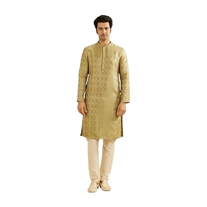 Manyavar Mens Brocade Self Design Kurta Set