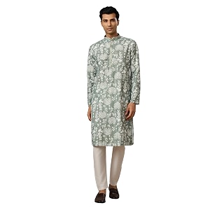 Manyavar Mens Cotton Blend Floral Print Full