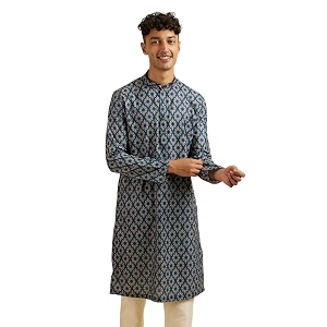 Manyavar Mens Cotton Blend Digital Print Long