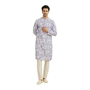 Manyavar Mens Cotton Blend Floral Print Full