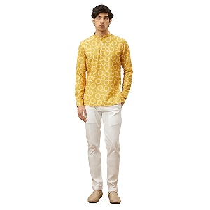 Manyavar Mens Cotton Blend Spherical Print Casual