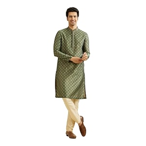 Manyavar Mens Jacquard Hand Embroidered Kurta Set